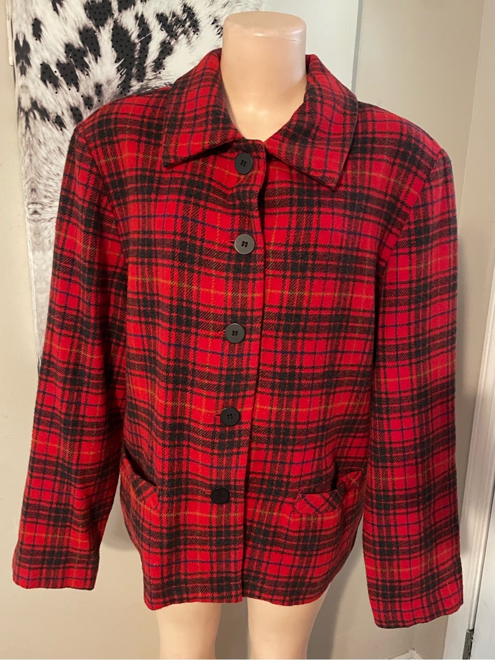 Vintage plaid NY & CO wool blend dark academy blazer top Y2K grunge shocker XL